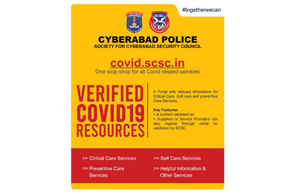Cyberabad Police & SCSC Launches COVID.SCSC.IN -a one-stop-shop portal of relevant, verified information of all Covid services for Citizens of Hyderabad